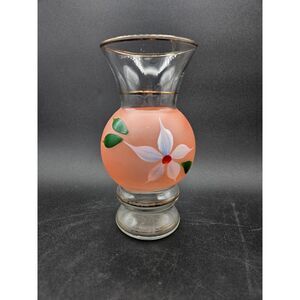 Vintage Bartlett Collins Glass Bud Vase Pink with White Flower and Gold Trim
